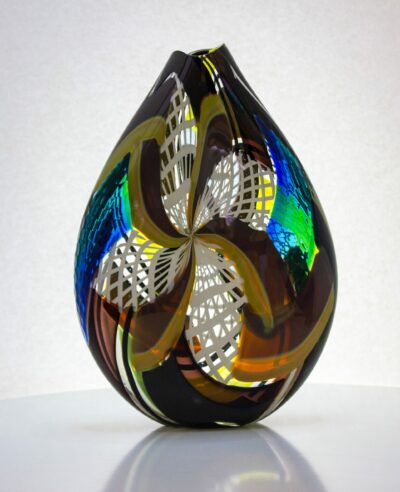 Fantastic brown, white, green and blue blown glass vase.